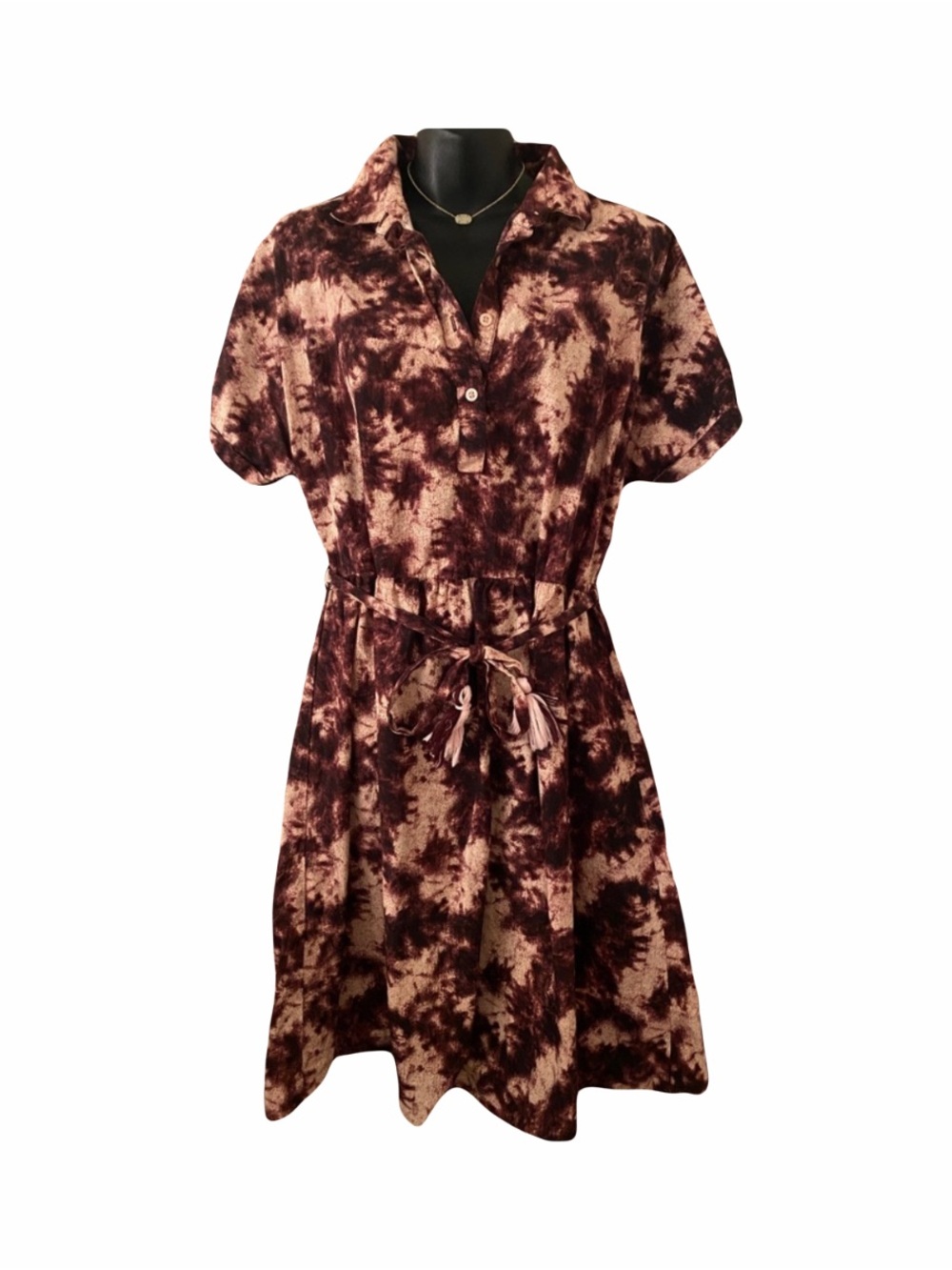 Margaux Riviera Burgundy and Cream Tie-Dye Shirt Mini Dress size M